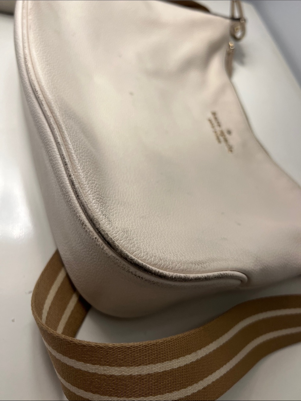 kate spade Cream Leather Crossbody with Striped Tan Strap - Picture 11 of 11